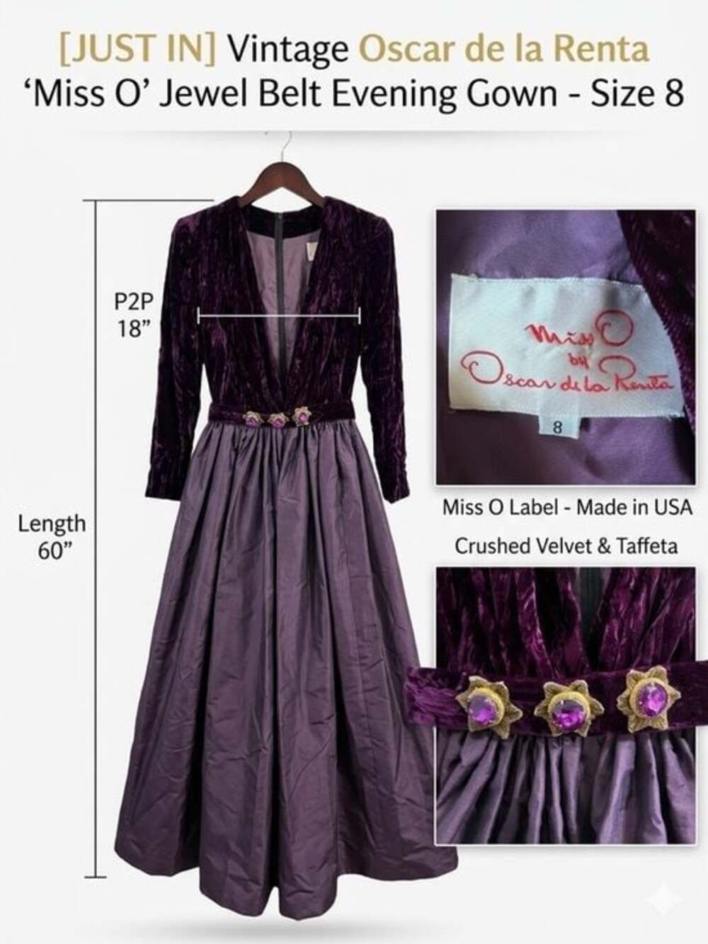 [JUST IN] Vintage Oscar de la Renta 'Miss O' Jewel Belt Evening Gown - Size 8 - Picture 2 of 8
